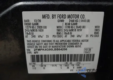 2020 Ford Edge Se from USA, damaged, VIN 2FMPK4G90LBB64206